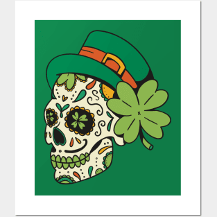 Saint Patrick's Day Sugar Skull St Patricks Day Of The Dead Lucky Shamrock Clover Posters and Art